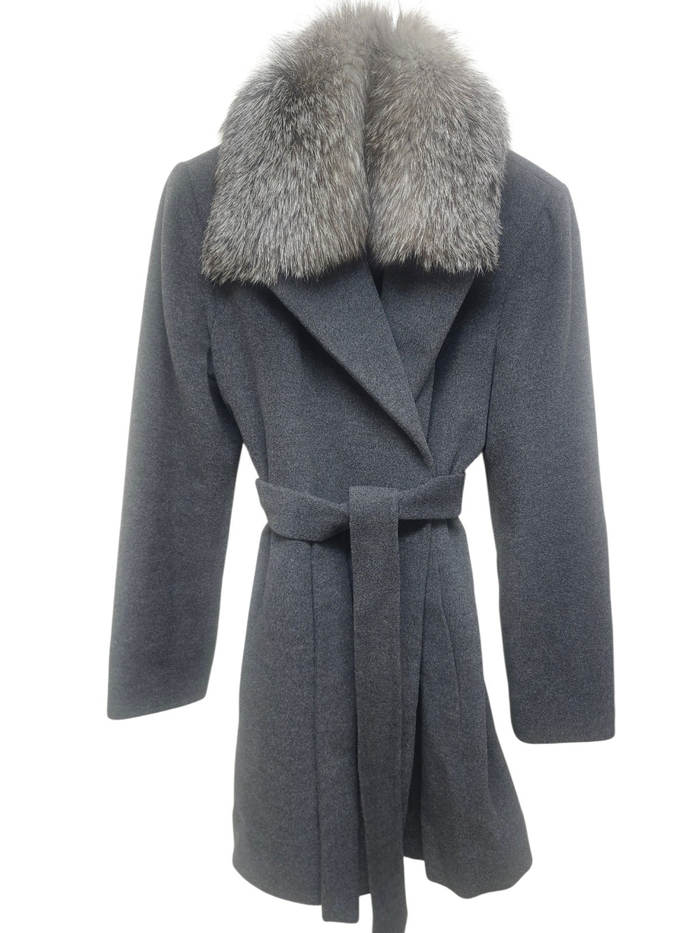 Ellen Tracy Gray Coat with Plush Fur Collar